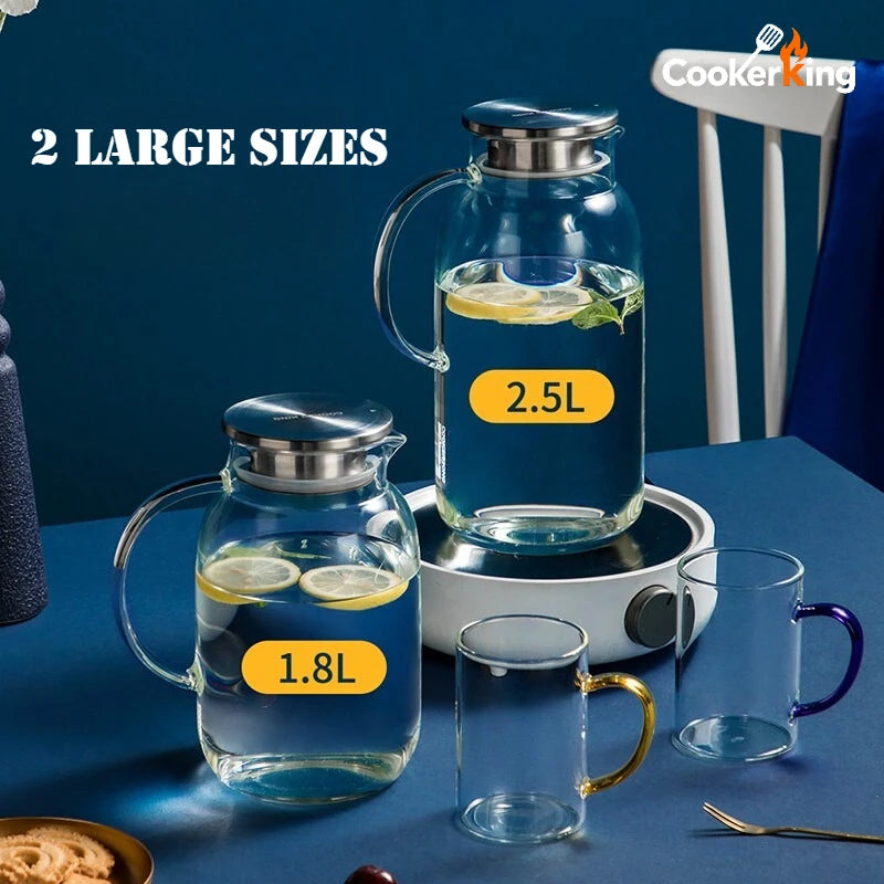 COOKER KING 1.8/2.5L Glass Water Kettle High Borosilicate Glass Large Capacity Teapot High Temperature Resistance Office Use