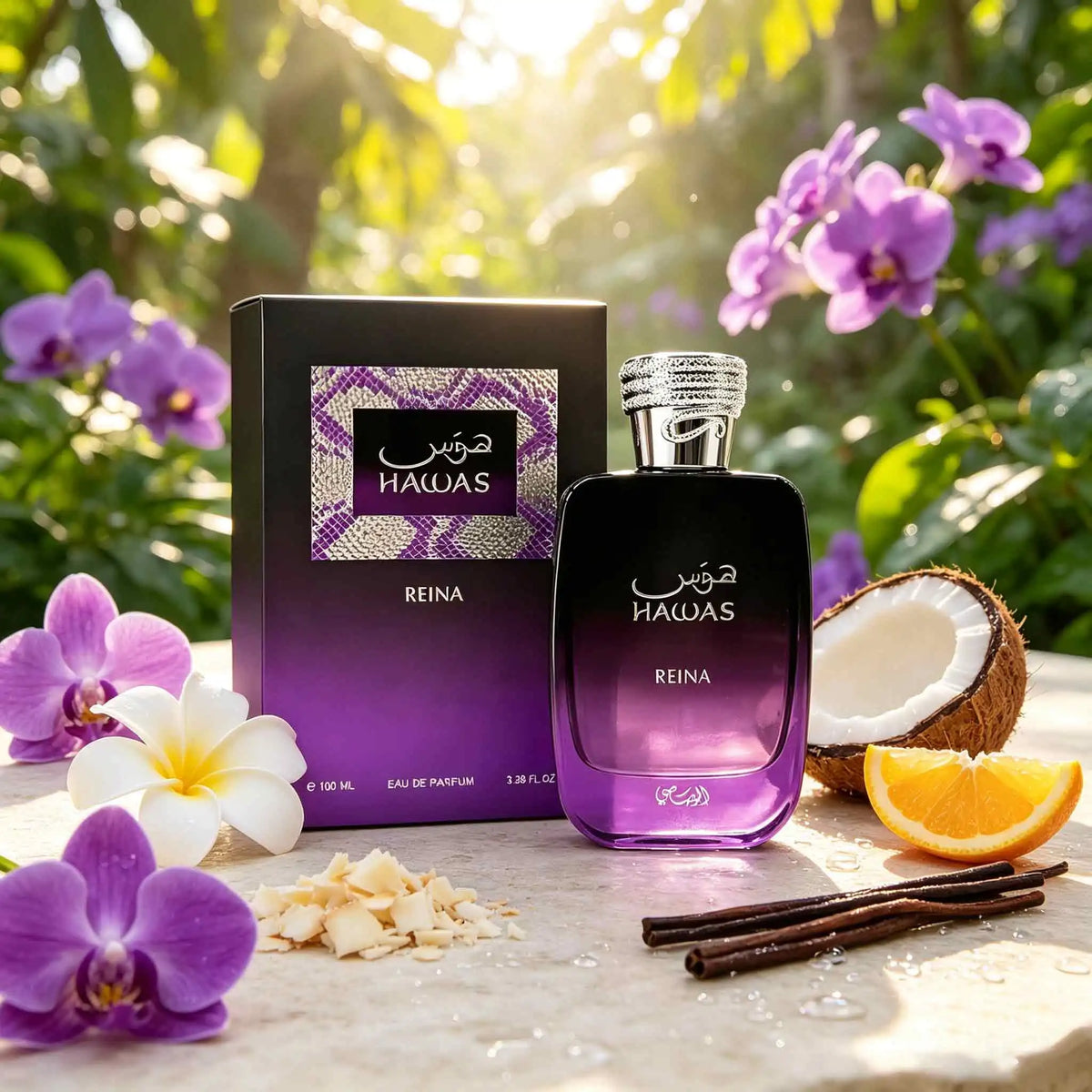 awas Reina Eau de Parfum for women 100ml, Oriental FruityFloral Musk Scent,Luxury Long‑Lasting Arabian Perfume.