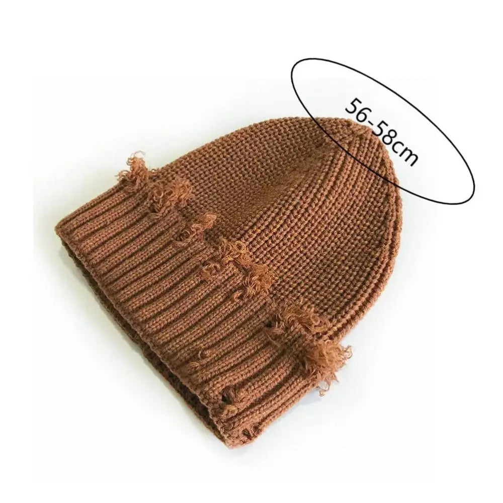 New Fall and Winter Hip Hop Trend Broken Brim Knitted Hat Woman Man Green Grey Black White Hole Cap Warm Hat Bonnets Fall