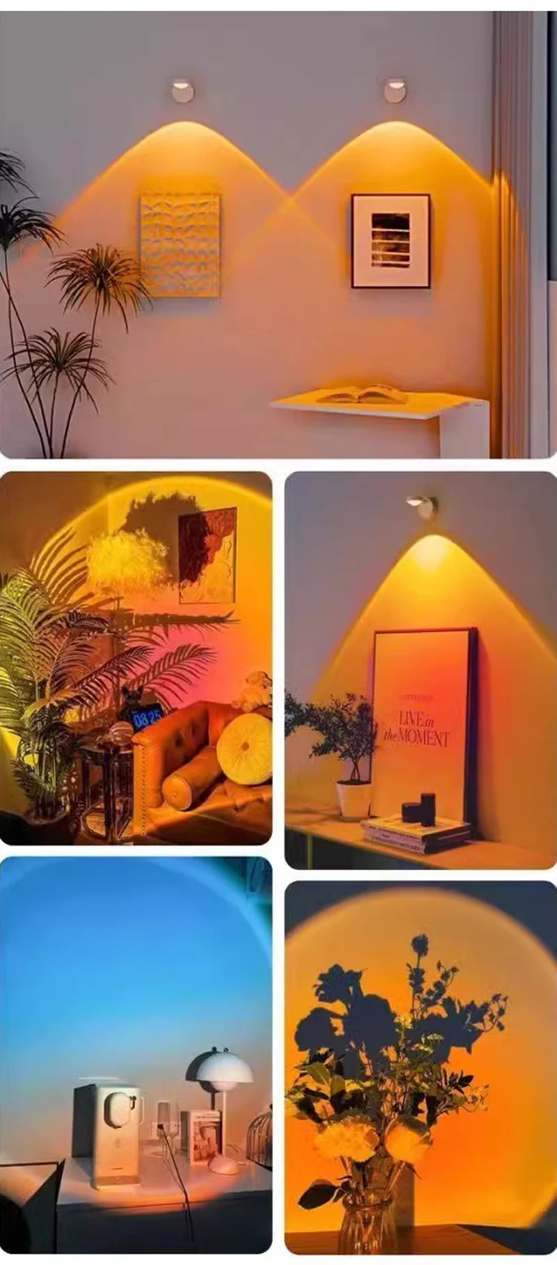 Wireless Sunset Lamp Night Light Projector Deoration Home Wall Lamp Kitchen Display Cabinet Cupboard Bedroom RV Reading Lamps