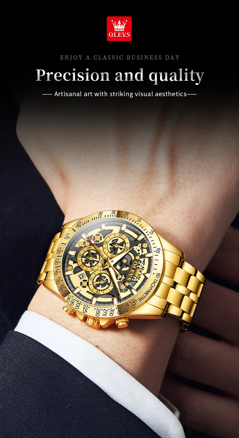 OLEVS 9913 Mens Watch Quartz Watch Classic Multifunctional Business Watch For Men 30m Waterproof Luminous Box Gift