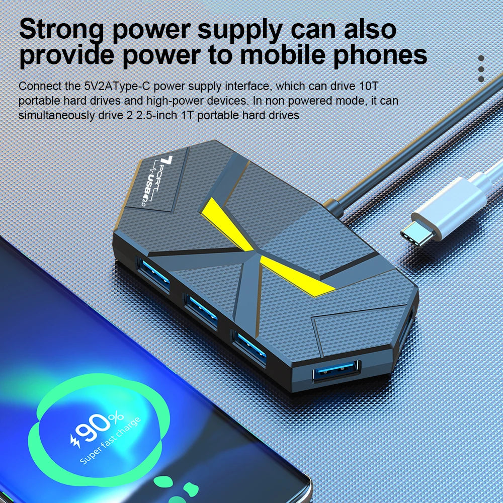 7-in-1 USB Docking Stations USB 3.0 HUB USB Splitter Adapter OTG 5Gbps High Speed Transmission TYPE C Power Supply For PC Laptop