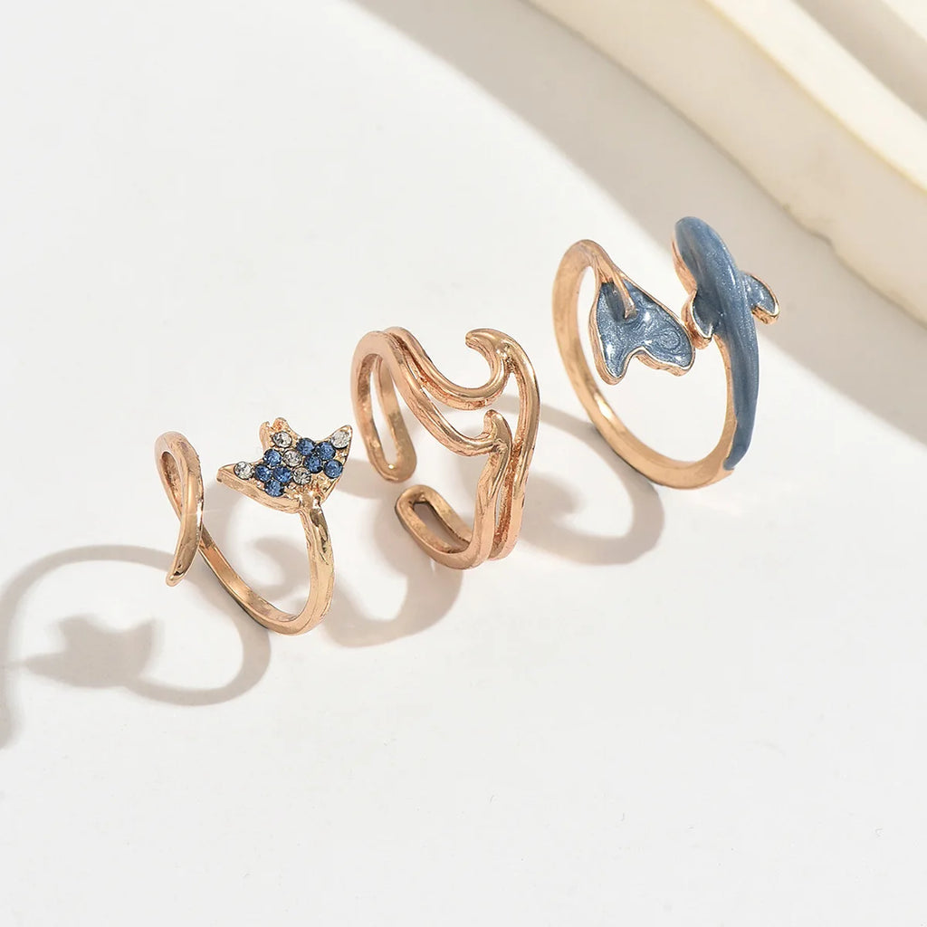 3pcs Set New Fashion 925 Sterling Silver Cute Guppy Ring Stacking Finger Ring, Animals Adjustable Open Rings Birthday Gift