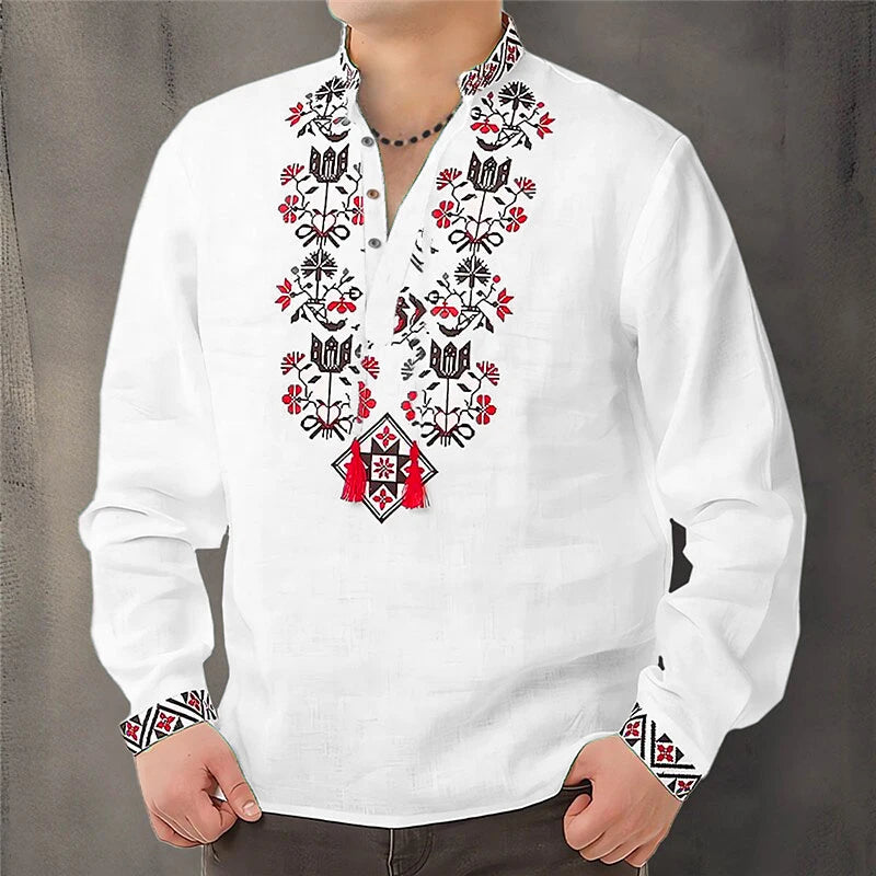 Cardigan Button Men's Shirt Casual Simple Comfortable Soft Material New Floral HD Pattern Personality Cardigan Shirt Long Sleeve