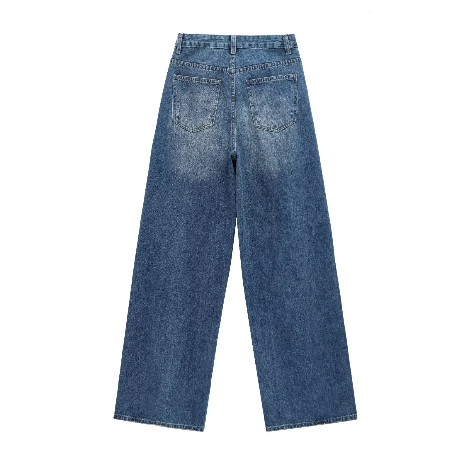 HH Women Trendy Cross Waist Wide Leg Jeans Asymmetrical Button Fly High Waist Baggy Denim Pants For Streetwear Y2K Outfits