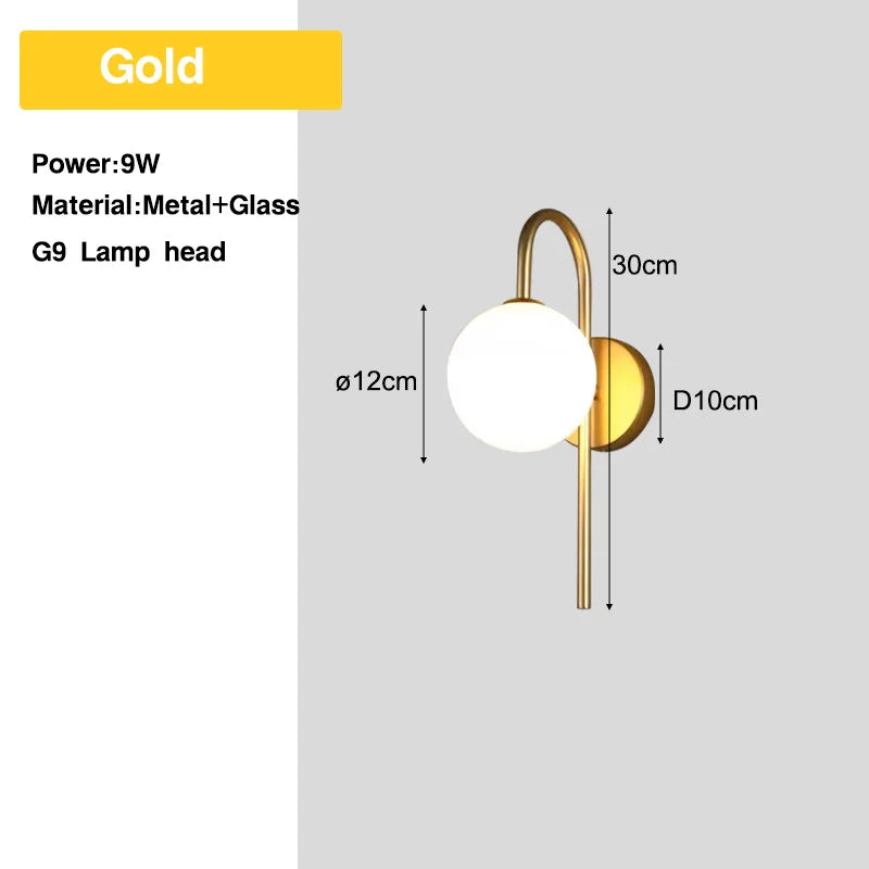 Bedroom LED Wall Lamps with 9W G9 Bulb Hardwired Indoor Frosted Glass Ball Wall Lights Wall Sconce for Bar Kitchen AC110-220V