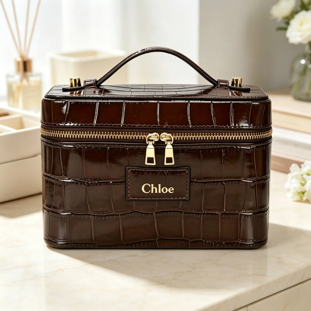 Customized Name PU Leather Cosmetic Bag with Zoned Storage and Large Capacity Travel Toiletry Bag for Autumn Winter New Arrivals
