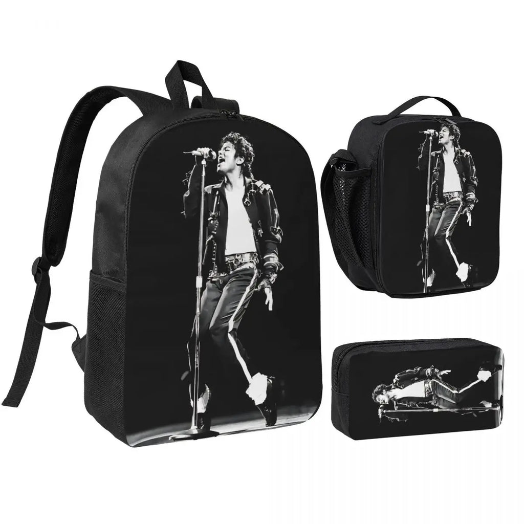 MJ 3pecs/set Backpack for Student High School Daypack Lunch bag Pencil Case