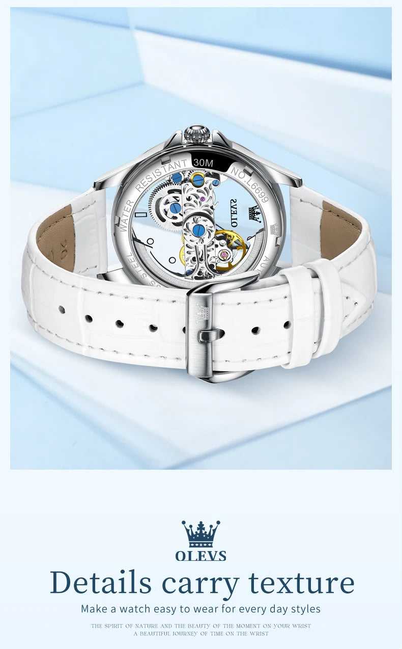 OLEVS Couple Watches Original Fully Transparent Skeleton Automatic Mechanical Watches For Men Women Lover's Gift Luxury Watches