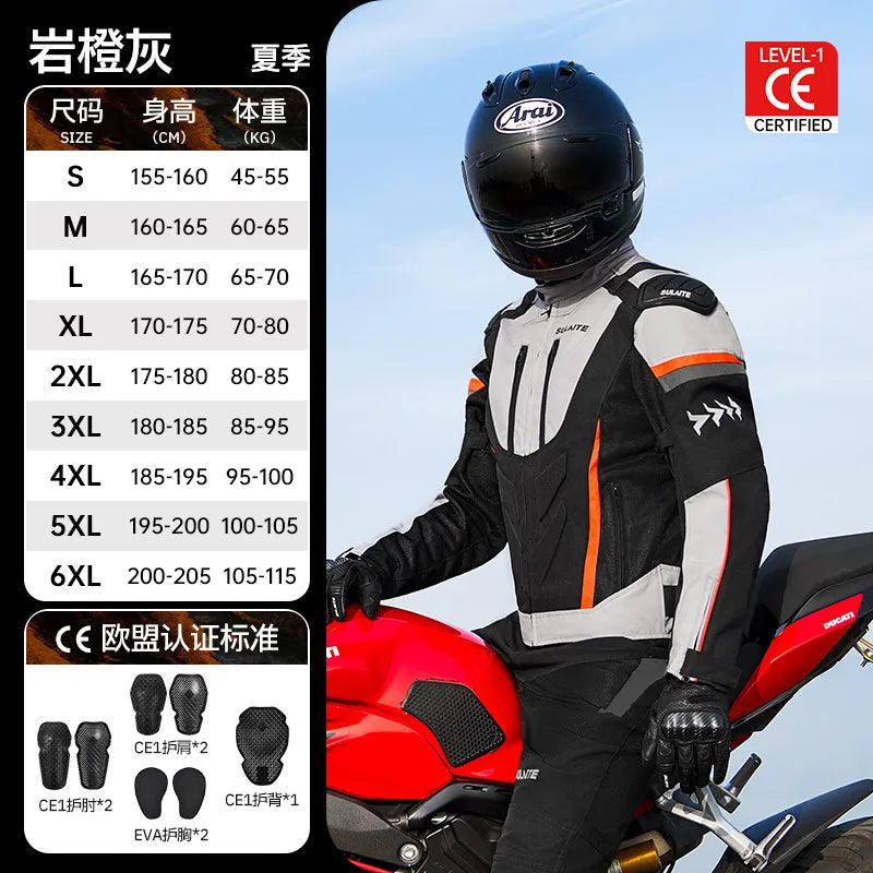 SULAITE Summer Motorcycle Jacket Suit Breathable Riding Gear Protective Racing Coat Motorbike Equipment for Men