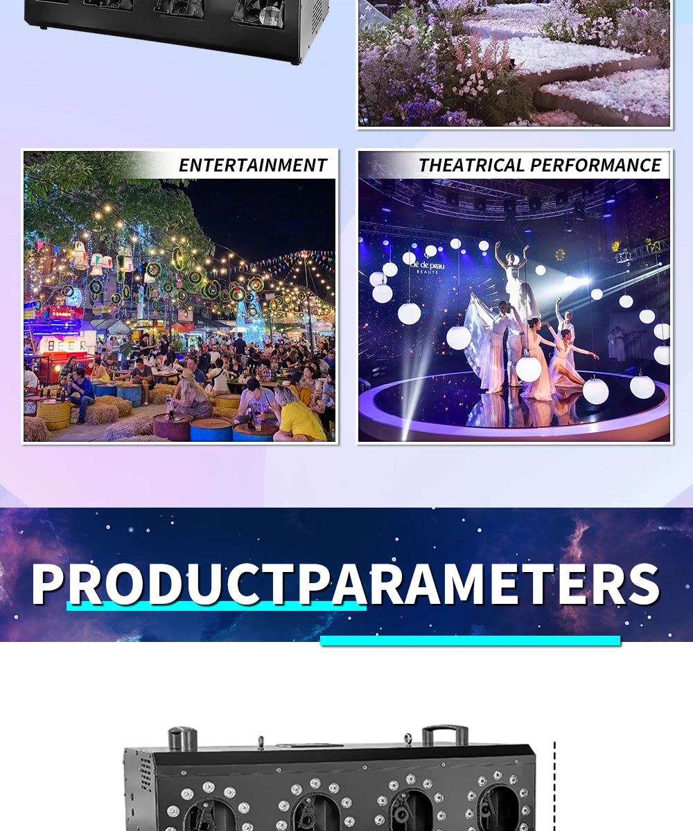 1500W 3000W RGB LED Smoke Bubble Machine Four Holes Double Holes Wedding Bubble Spray Machine DMX For Stage Special Effect