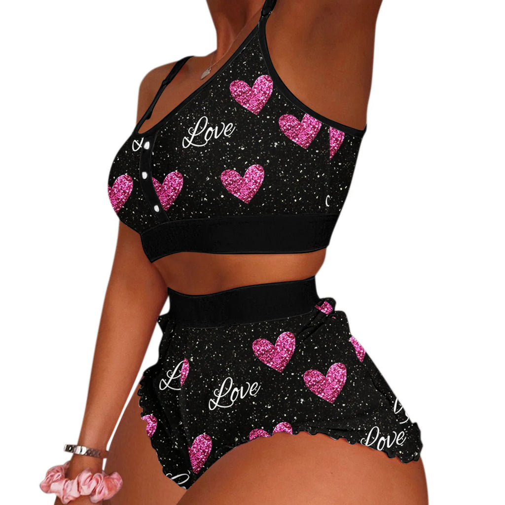 Women Sexy Printing Pajamas Sleeveless Shorts Lingerie Sleepwear Set Women Swimsuits