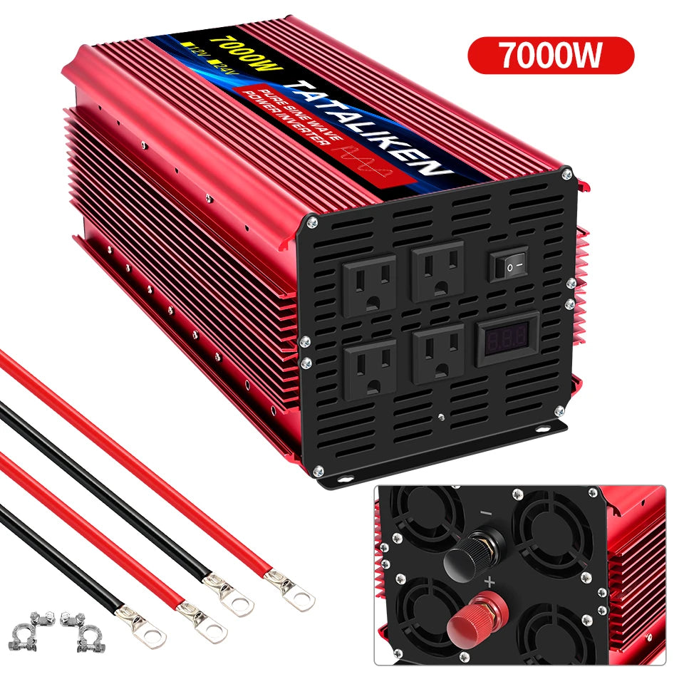 Power Inverter 10000W DC 12V to AC 110V 60HZ Pure Sine Wave Inverter with LCD Display Remote Control 4AC Outlets