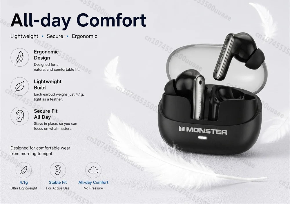 Monster A03 ANC Earbuds Bluetooth 6.0 Active Noise Cancelling Headphones Powerful Deep Bass Sport TWS Wireless Earphone with Mic