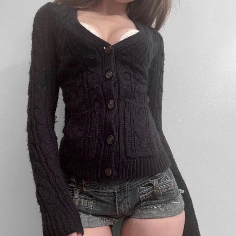 Harajuku Women's Cardigan Solid Color Fashionable Emotional Girl Chic Casual Everyday High Street Gothic Y2K Basic Commuting Top