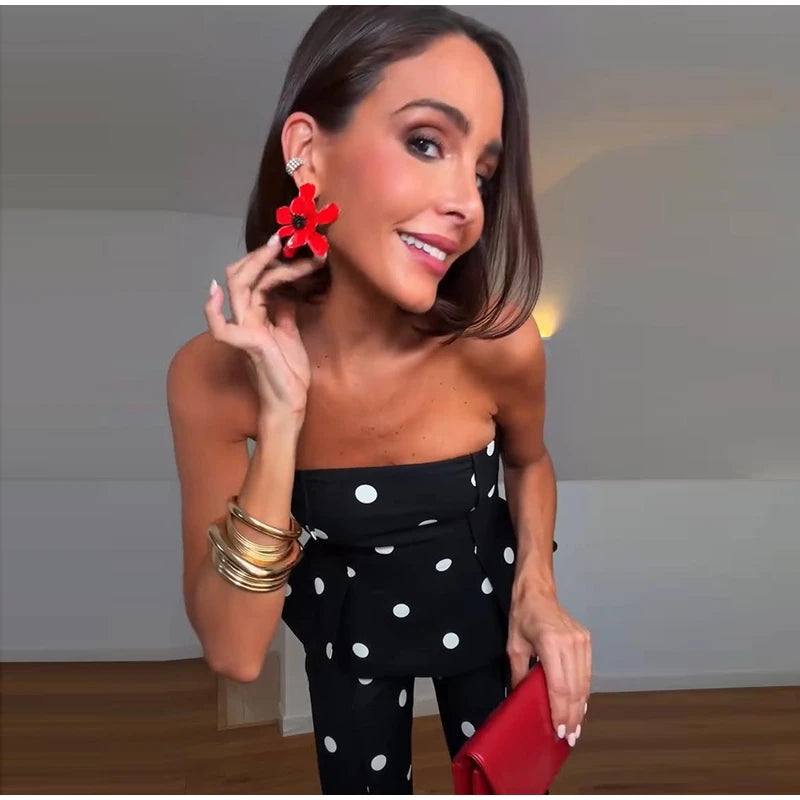 Elegant Polka Dot Women's Jumpsuit Sleeveless Waist-closed Backless Tube Top Lady Long Romper 2026 Summer Fashion Female Rompers