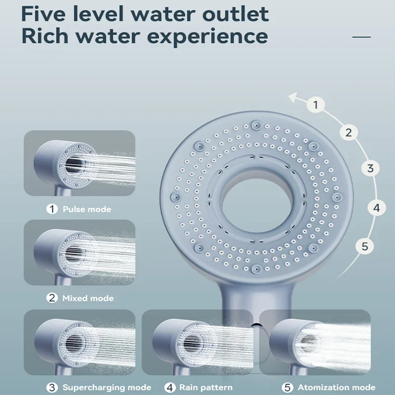 5 Modes Shower Head High Pressure Showerhead Portable Filter Rainfall Faucet Tap Bathroom Bath Home Bathroom New Upgrade