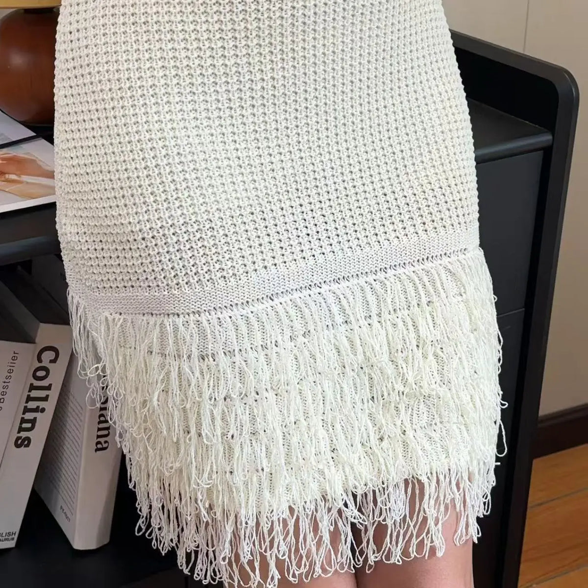 Super Elastic Fashionable Exquisite Versatile Comfortable Tassel Hem Round Neck Sleeveless Crochet Bodycon Dress