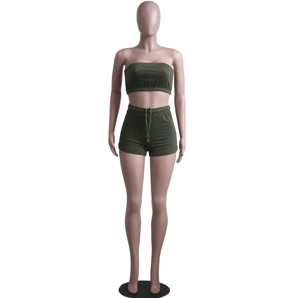 Thin Summer New Solid Color Lace Up Tracksuits Women Sleeveless Backless Tube And Shorts Two Piece Sets Casual 2pcs Outfits