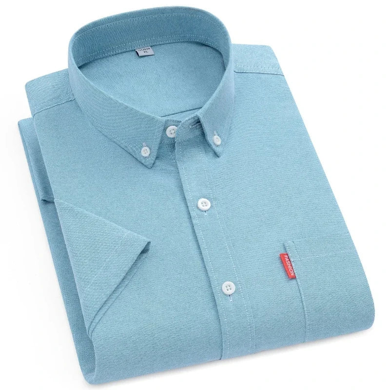 5XL 4XL Men Shirt Short Sleeves with Pockets Summer Business Solid Color Oxford 100% Cotton Men Shirt Short Sleeves White Shirt