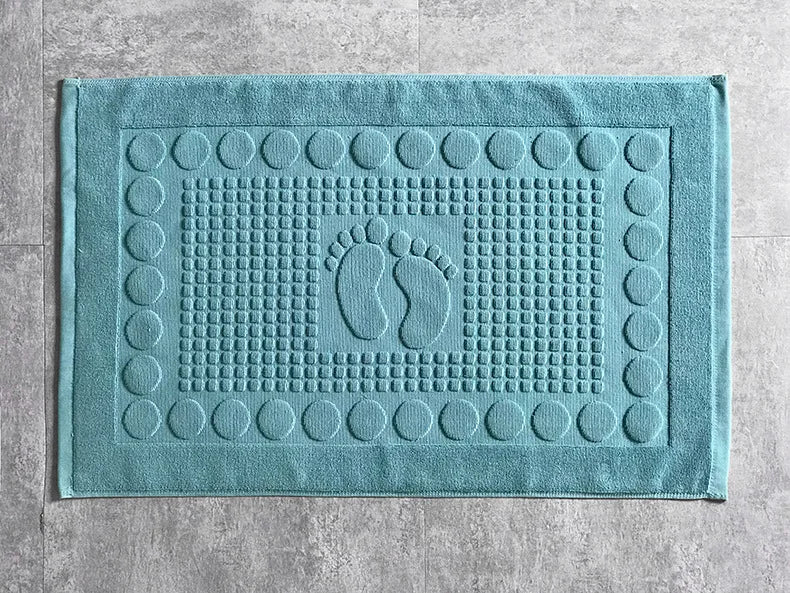 Hotel Home Floor Towel, White Foot Pattern Carpet,Spa Shower Room Mats,100%Cotton,High Quality,50x80cm, Anti-slip Bathtub Towels