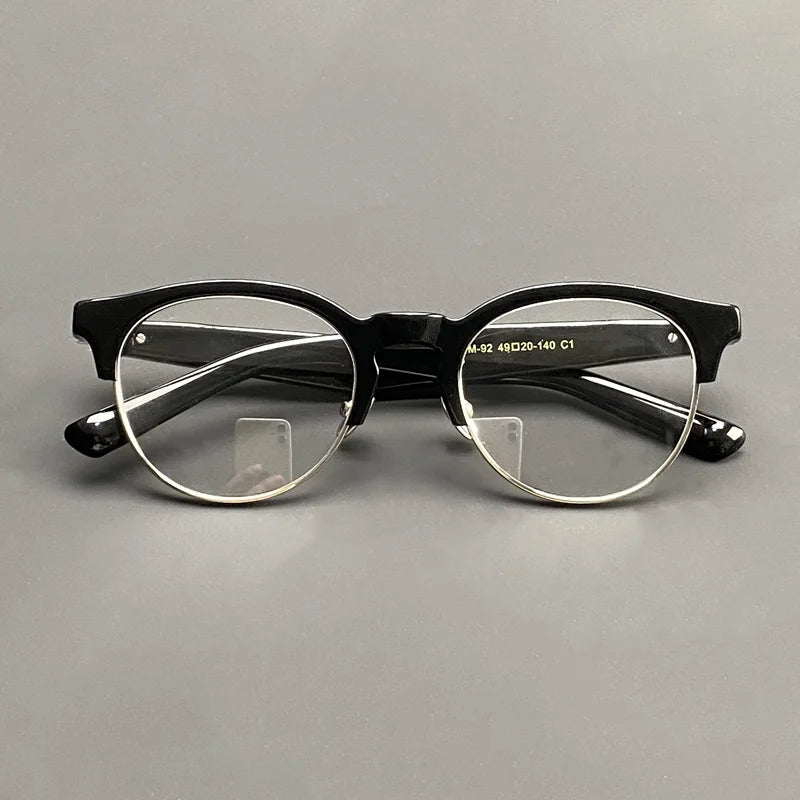 High quality acetate half frame glasses Men's round myopia prescription glasses spring legs pure titanium optical glasses frame