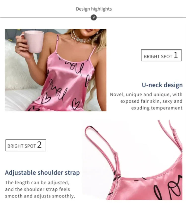 Sleepwear Women's Sexy Lingerie Heart Print Nightdress Scoop Neck Criss Cross Back Sleepdress Nightgowns Pajamas Nighties