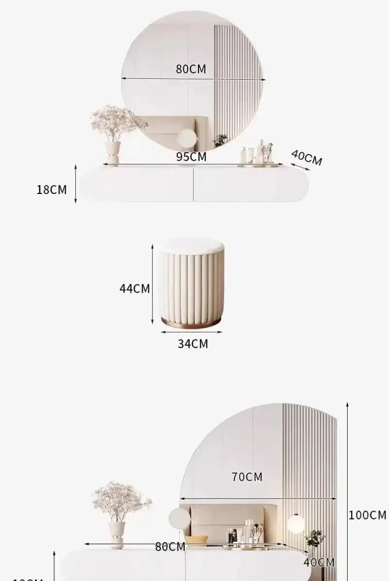 Cream Minimalist Wall Mounted Dressing Table with Mirror Suspended Vanity Desk for Bedroom Small Space Modern Makeup Table