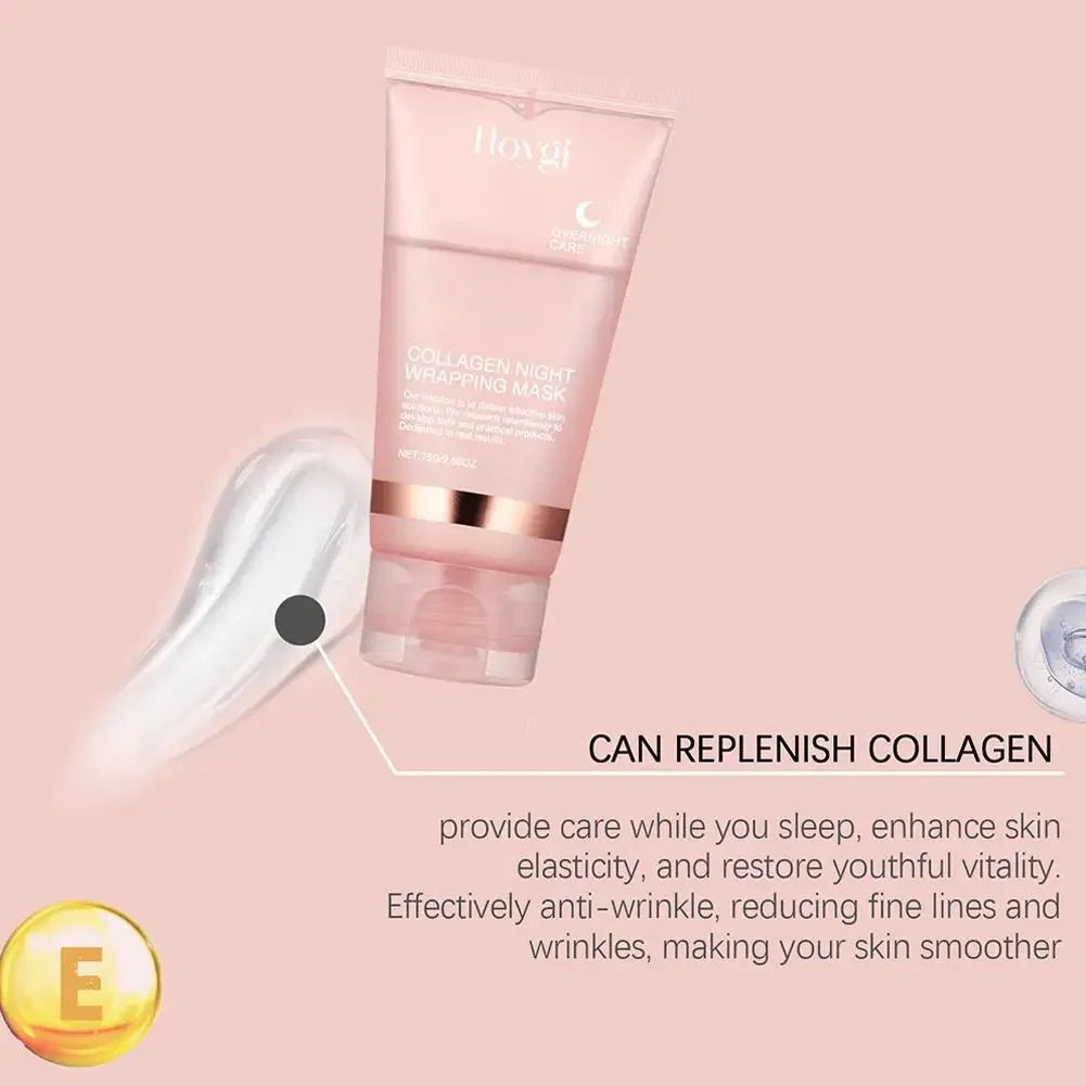 Collagen Overnight Wrapping Peel Off Facial Mask, Korean Collagen Night Wrapping Mask Deeply Hydrates Night Care Mask Cream 75ml