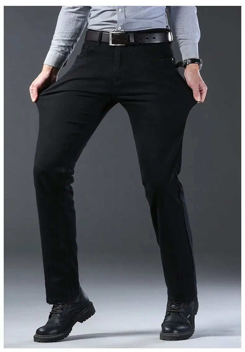 Men's classic high-end fashion versatile jeans, soft and slightly elastic black business denim pants, stylish upper body