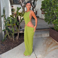 Women Sexy Soilid Hollow-out Maxi Dress Fashion Sleeveless Backless Pleated Slim Female Dresses Summer 2026 Party Evening Robe