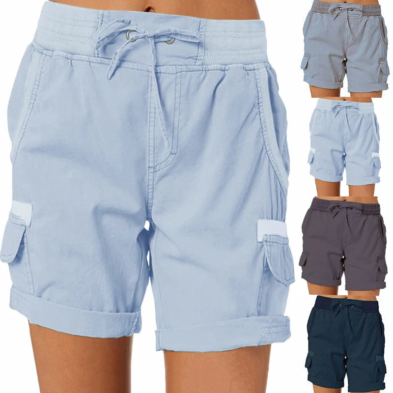 Womens Cargo Pants Shorts Soft Comfortable Casual Cotton Elastic Waist Shorts Summer Bottoms Jeans High Waisted Cargo Pants