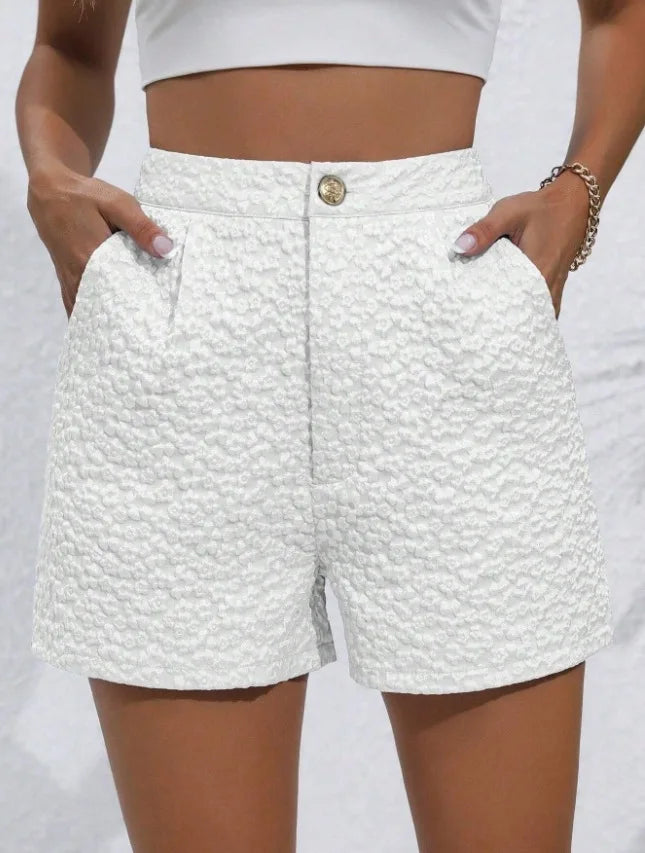 Women's Retro Jacquard High Waist Straight Shorts Summer Breathable Street Casual Hot Pants Versatile Bottoms for Daily Vacation