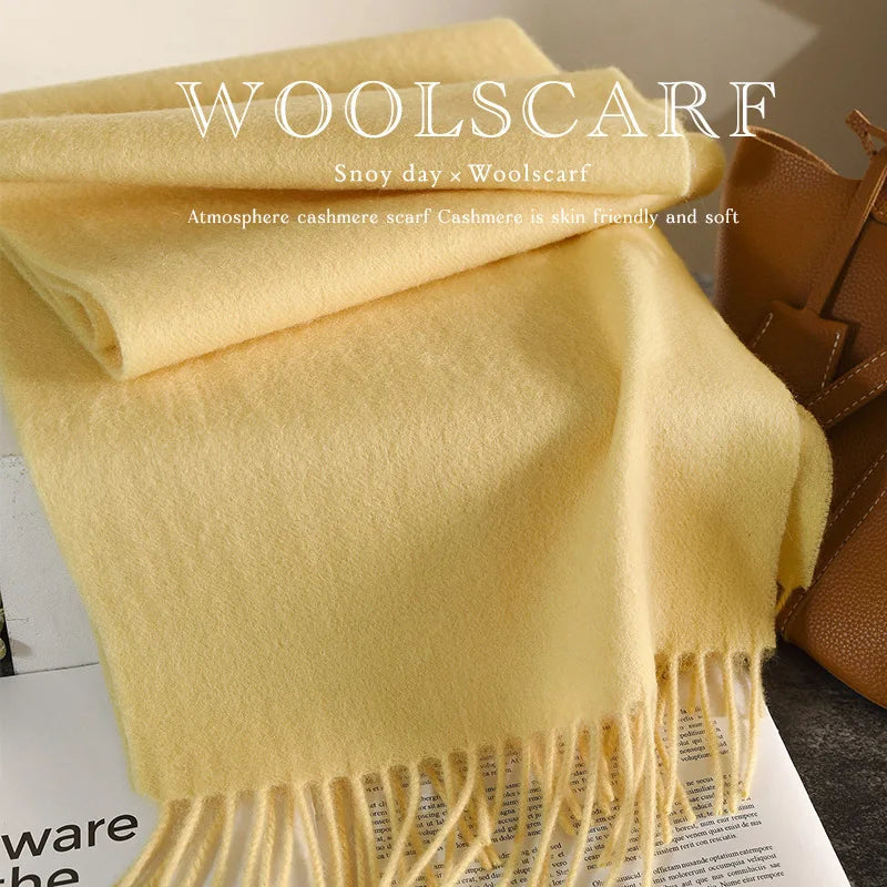 High Quality 100% Wool Muffler Classic Simple Solid Men Women Scarf Fall Winter Thick Casual Shawl Male Female Tassel Scarves