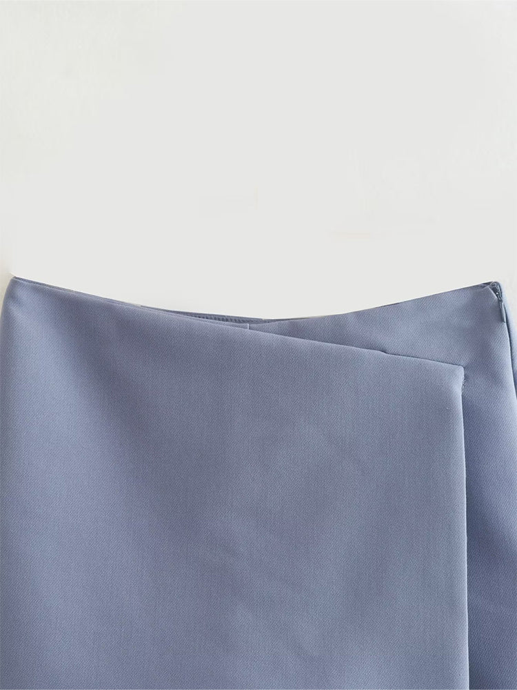 Willshela Women Fashion Solid Asymmetrical Side Zipper Skirts Shorts Vintage High Waist Female Chic Lady Shorts