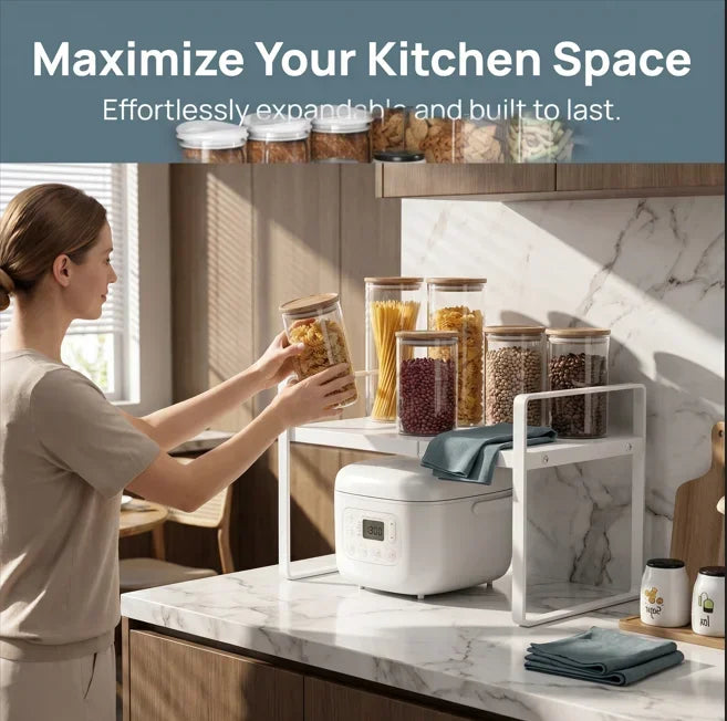 Expandable Kitchen Cabinet Organizer Multi Level Layered Storage Rack for Seasonings Dishes Spices Plates Space Saving Home