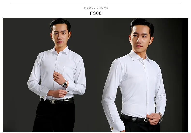 2025 Classic Regular Fit White French Cufflinks Men's Business Dress Long Sleeve Shirt Lapel Men Social Shirt