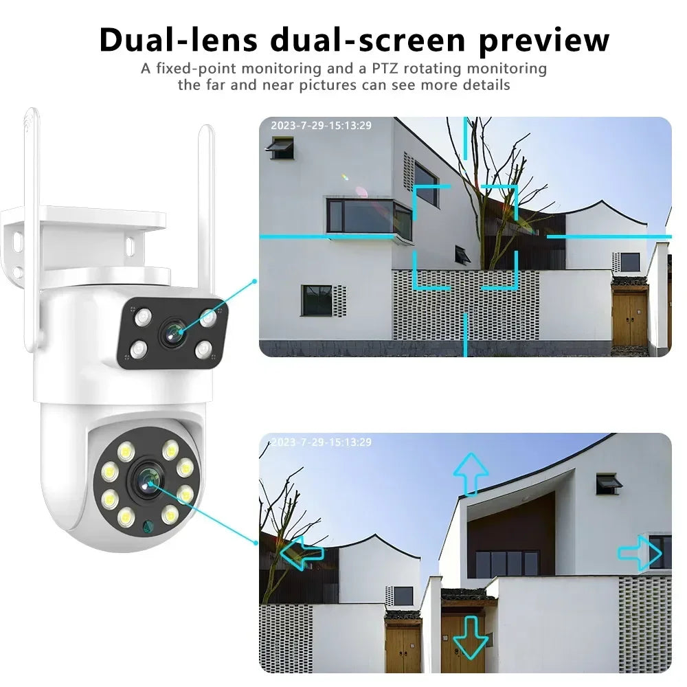 4K 8MP  Tuya Dual Lens PTZ WIFI Camera Full HD Dual Screen Ai Human Auto Tracking Outdoor 4MP Security Video Surveillance Camera