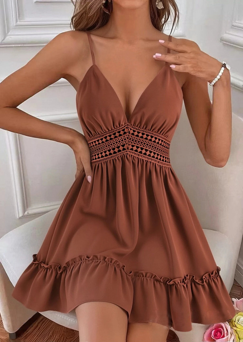 Summer Dresses for Women 2026 V-Neck Spaghetti Strap Bowknot Backless Sleeveless Lace Mini Swing Skater Dress