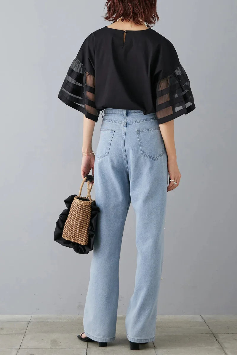 Flare Sleeve Shirts & Blouses Fashion Loose 2026 Woman Blusas New Arrivals Camisas Japan Korean Ropa Mujer Summer Tops