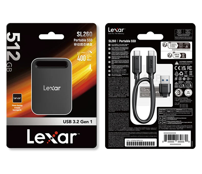 Lexar Portable SSD USB 3.2 Type-C Solid State Drive SL260 PSSD 512GB 1TB External Hard Drive for iPhone 17 Smartphone Tablet PC