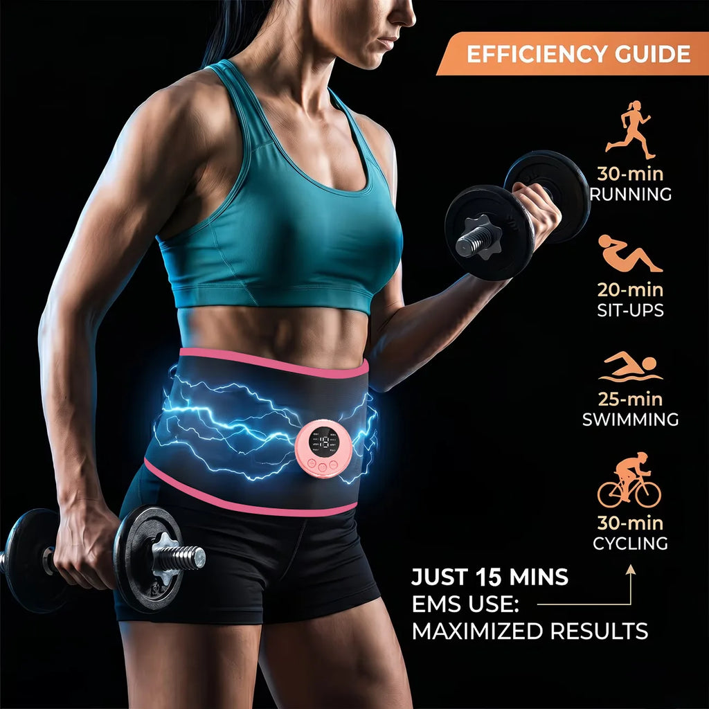 Smart EMS Gel-Free Abdominal Slimming Belt Muscle Stimulator Waist Trainer Hip Lift Fitness Workout Home Gym Equipment
