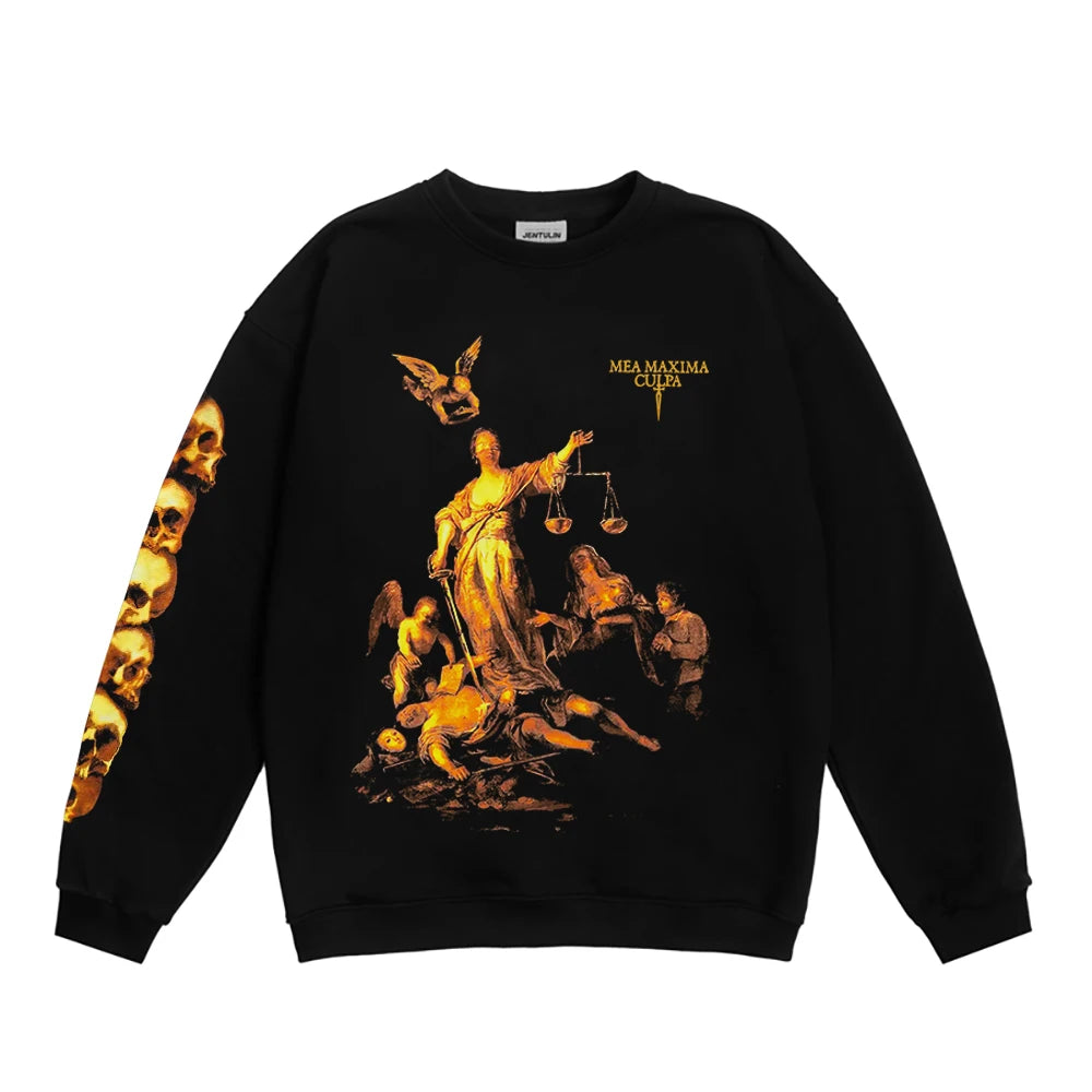 Y2K Retro Hoodie Men Printed justice Print Pullover Sweatshirt Harajuku Hip Hop Streetwear Oversized Jacket Unisex Zipper Hoodie