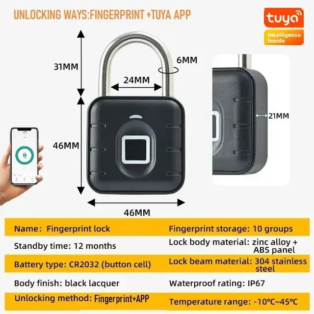 IP67 Waterproof Fingerprint Door Lock Button Cabinet Lock Gym Wardrobe Door Tuya Smart Password Padlock Electronic Door Lock
