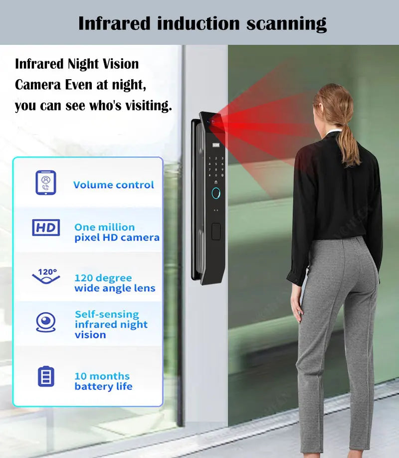 Tuya Wifi 3D Face Recognition Digital Smart Lock Temporary Password Video Intercom Electronic Door Lock Fingerprint Keyless Lock