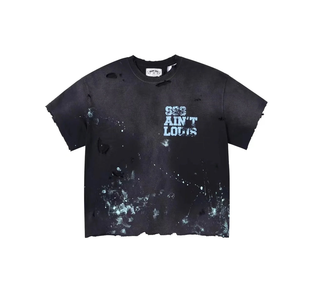 SSSAINT LOUIS Handmade Destruction logo letter print classic vintage summer short-sleeved t-shirt men/women high street cotton