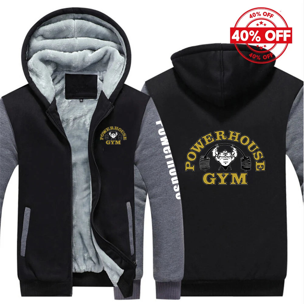 2025 Autumn And Winter Man's Fashion Brand Contrast Color Jacket Hoodies Powerhouse Gym Logo Logo Print Comfortable Warm Coat