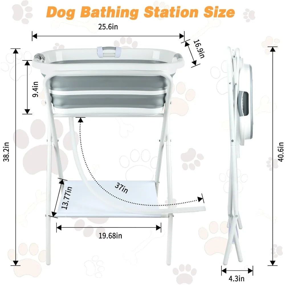 US Local Stock Portable Dog Bath Tub Elevated Collapsible Pet Washing Station with Drainage for Bathing Shower Grooming Puppy