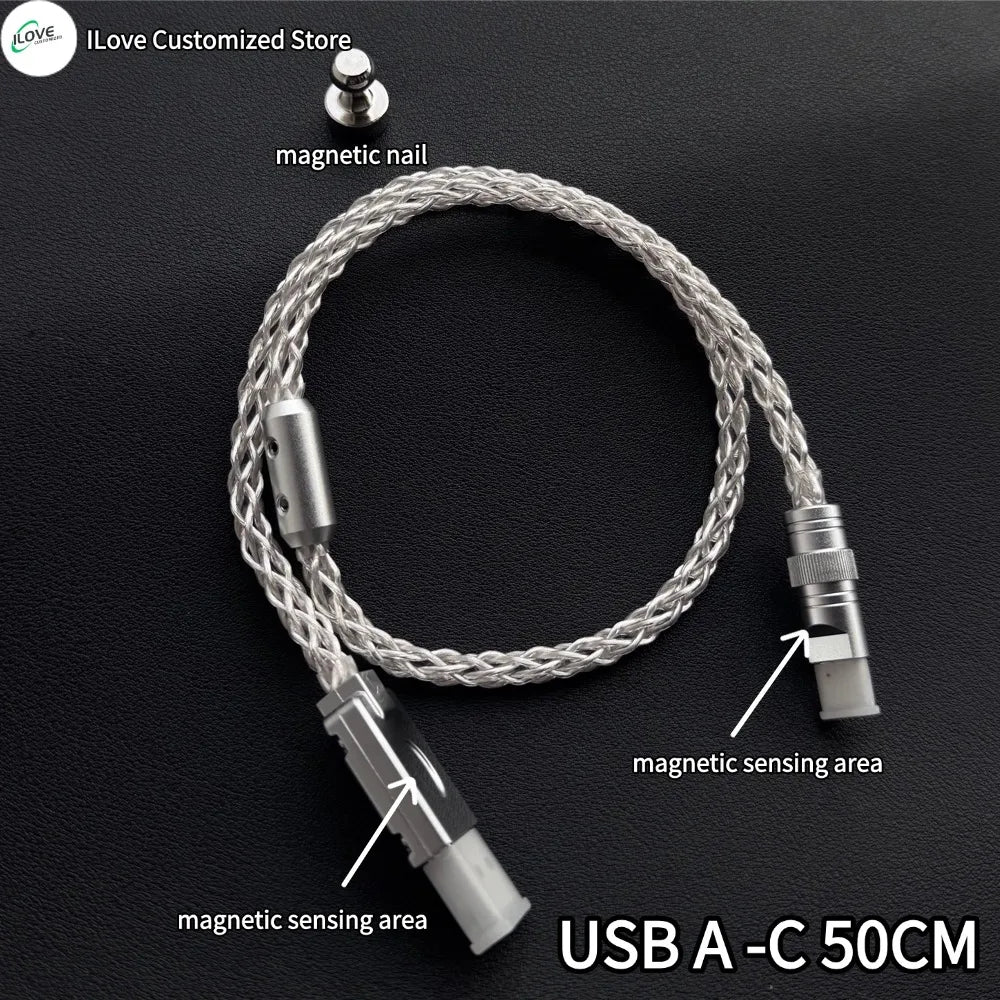 15cm C-C/USB-C Single Crystal Copper Keyboard Cable Supports 8K Magnetic Controllable Lights for HMlab Hub