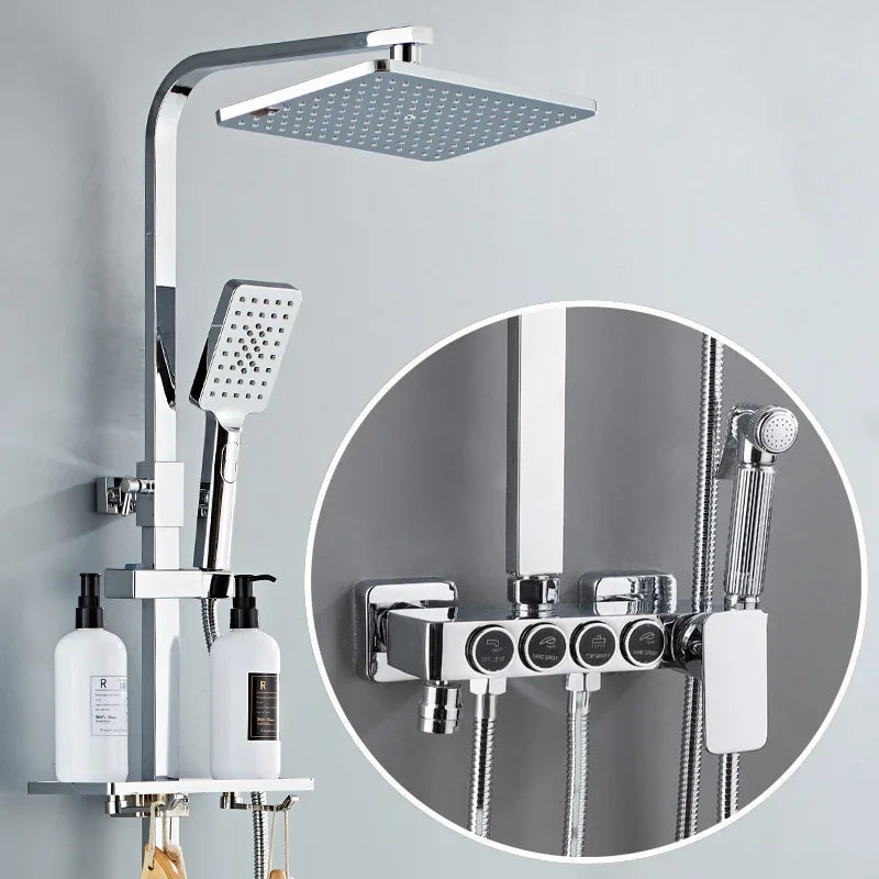 Hot Cold Bathroom Shower Set 12 Inch Rain Shower Head Quality Brass Bathroom Mixer Faucet Black Gold Thermostatic Shower System